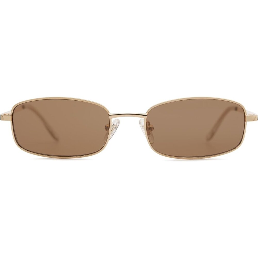 ✨Women's Brown Small Narrow Rectangle Sunglasses Retro Skinny Sunnies Eyewear